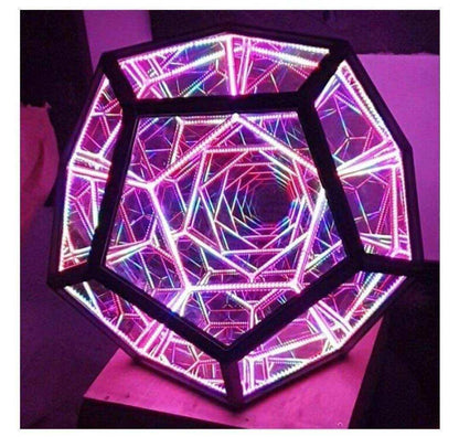 Colorful Dodecahedron lamp featuring vibrant lights, creating a mesmerizing geometric design and cosmic ambiance.