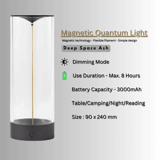 Magnetic Quantum Light lamp in Deep Space Ash with touch dimming, battery capacity of 3000mAh for reading and camping.